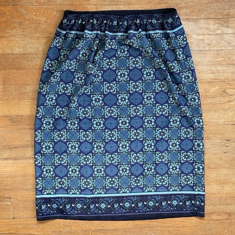 Vintage Floral Damask Skirt Size XL/1X 33-36" Waist 1990s Straight Cut Midi - Picture 4 of 6